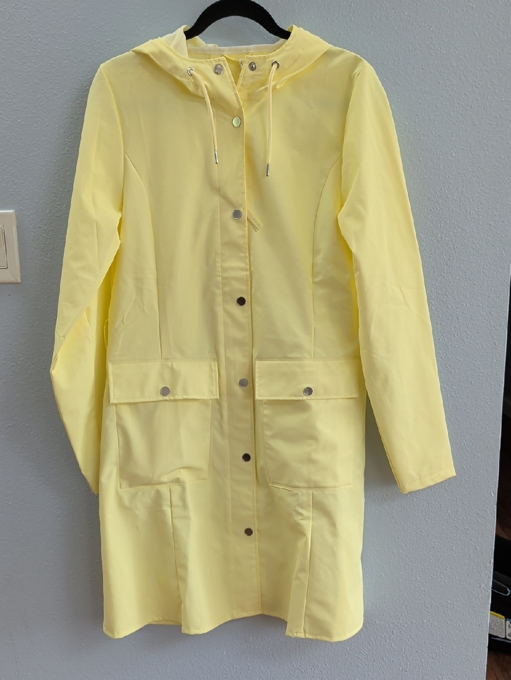 Rains Curve Long Butter Yellow Hooded Jacket